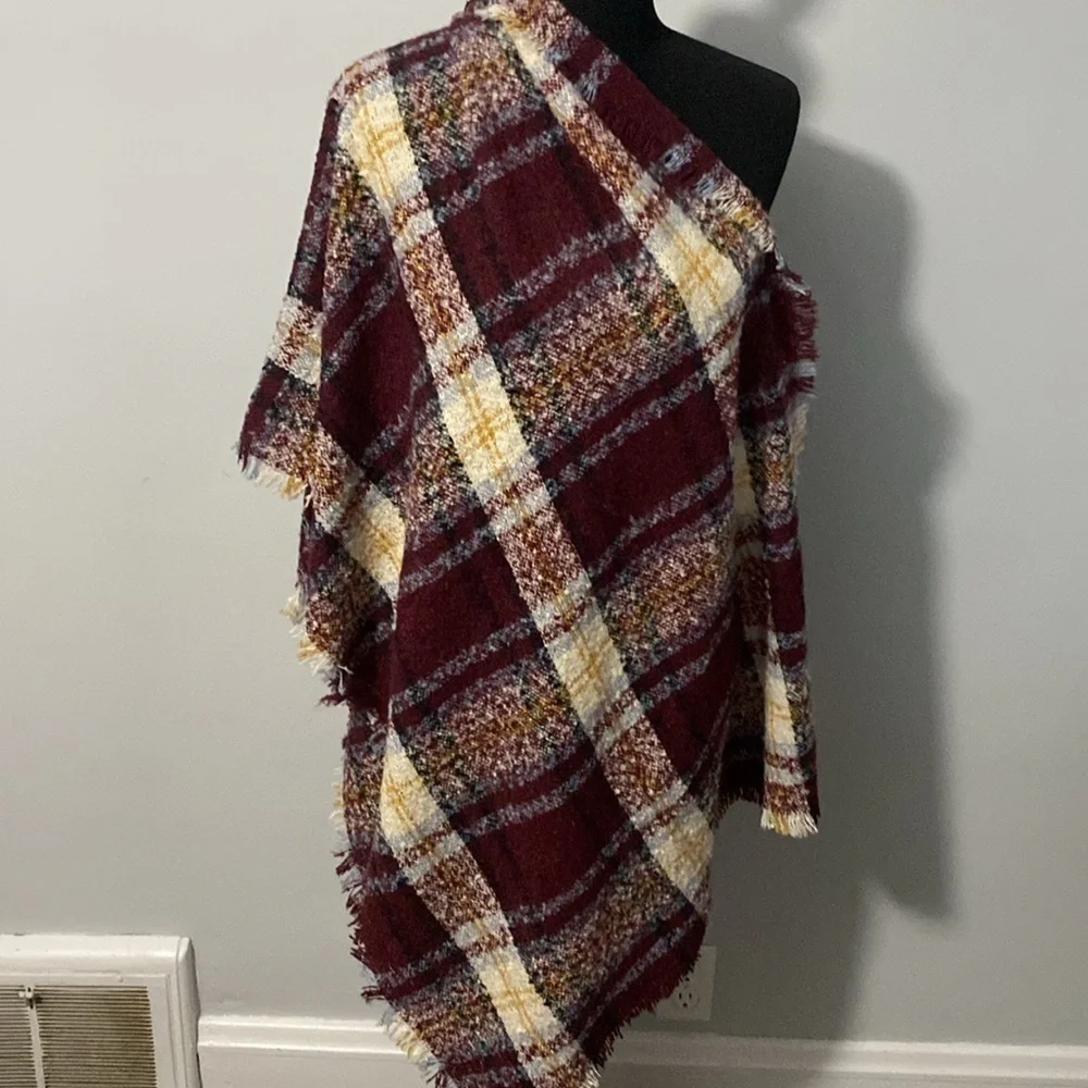 Blanket Scarf Red Wine Cream Denim Blue & Yellow NWT